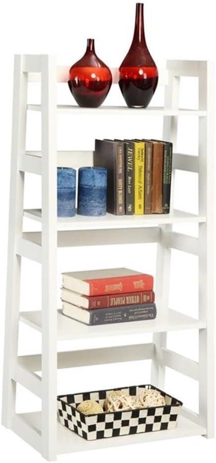 White 4-Tier Modern Trestle Bookcase with Open Shelves