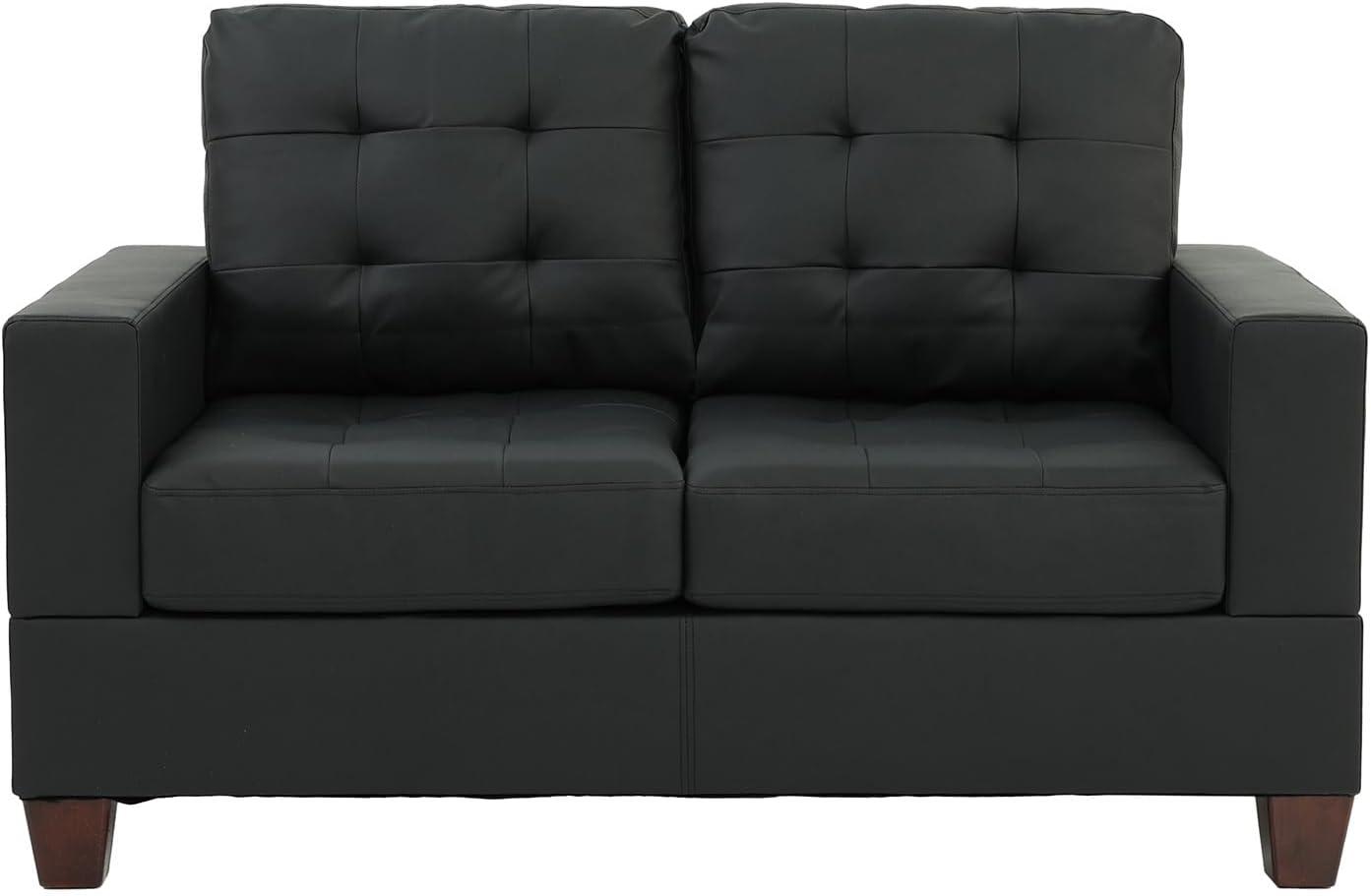 Aria Black Faux Leather 2-Piece Sofa and Loveseat Set