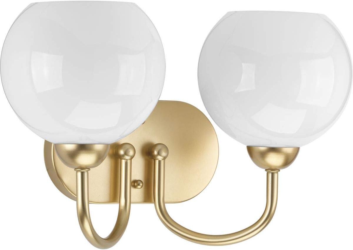 Progress Lighting Carisa Collection 2-Light Bath Wall Light, Vintage Gold, White Glass Globes