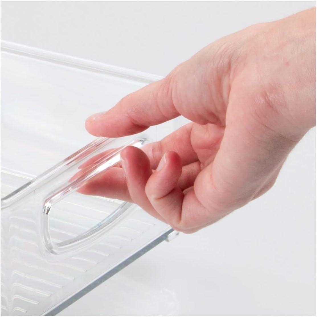 mDesign Small Plastic Office Storage Container Bins w/Handles for Organization in Filing Cabinet, Closet Shelf, Desk Drawers, Organizer for Notes, Pens, Pencils - Ligne Collection, 4 Pack - Clear