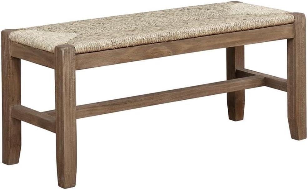 Newport 40" Light Brown Wood Bench with Rush Seat