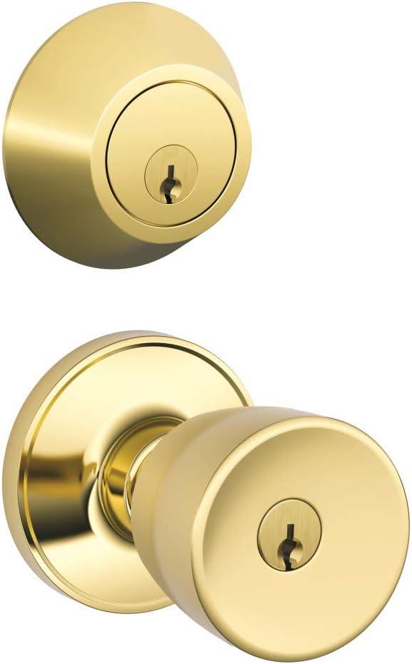 Schlage Byron Bright Brass Knob and Single Cylinder Deadbolt