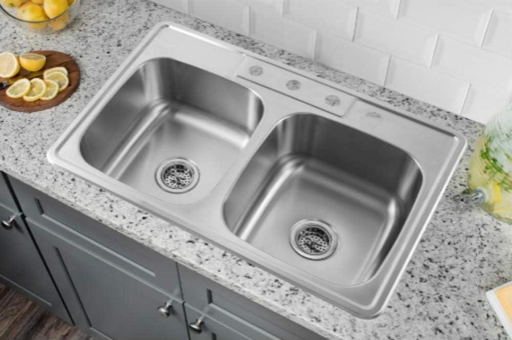 Magnolia Sinks Kitchen Sink Stainless Steel Drop In Top Mount 33" x 22", 4 hole (33 inch Drop-in Topmount 50/50 Double Bowl with Strainers) Self Rimming