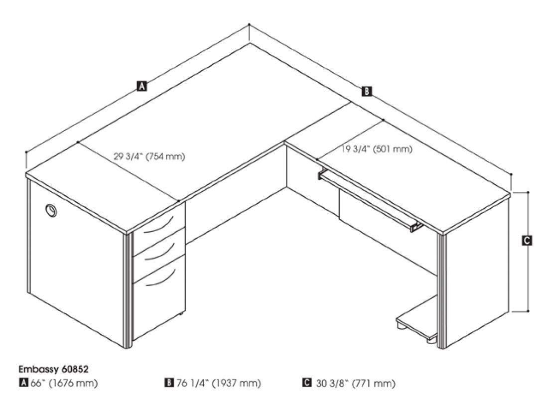 Bestar Embassy 66" L-Desk in Dark Chocolate