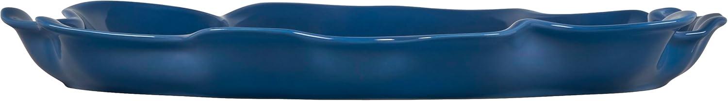 Blue Ombre Ceramic Serving Platter with Ruffle Design