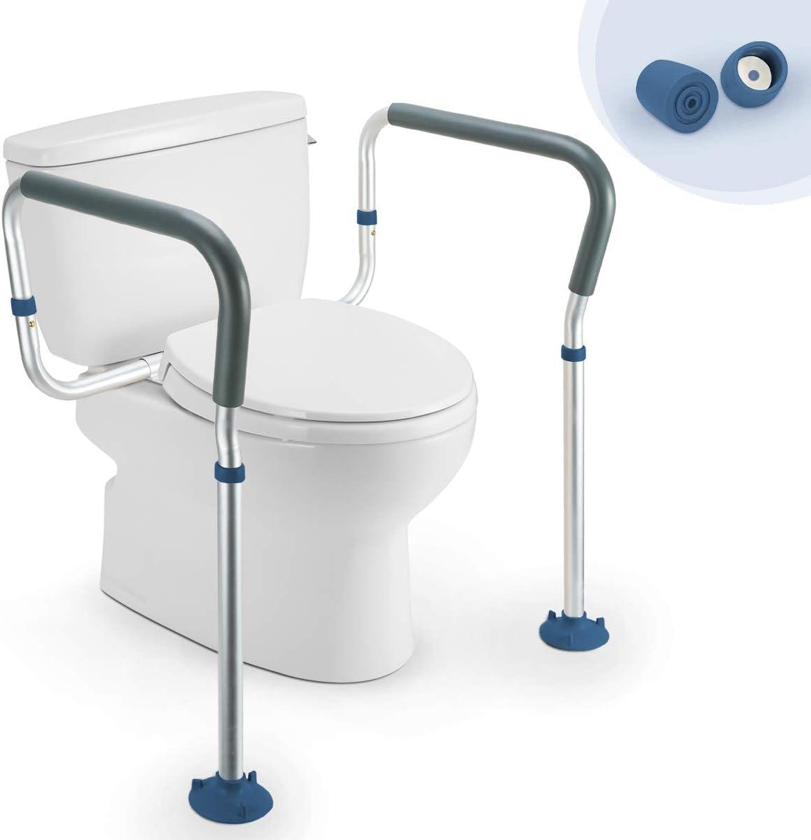 GreenChief Toilet Safety Rail, Medical Bathroom Safety Frame for Elderly, Handicap and Disabled - Adjustable Handrails for Toilet Seat Grab Bar Toilet Handrails Helper, 2 Additional Rubber Tips