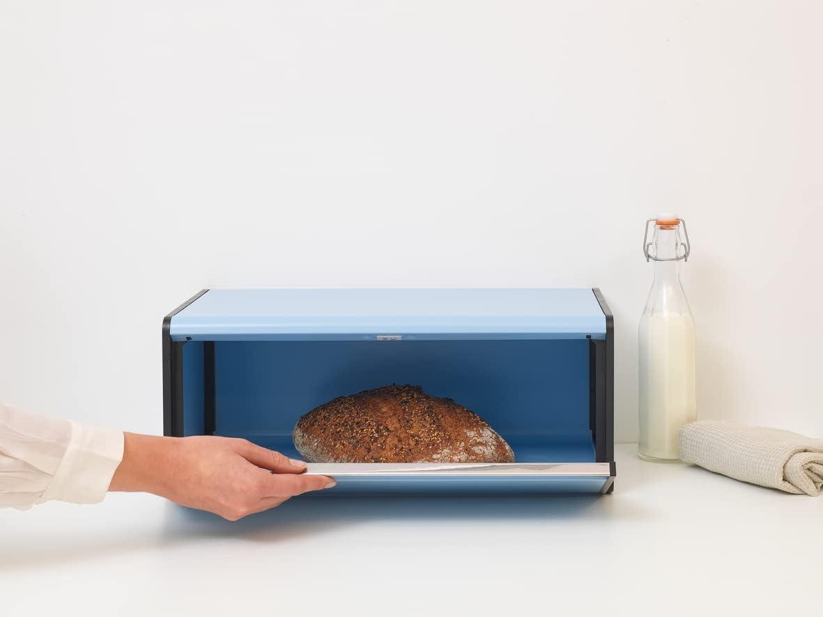 Dreamy Blue Large Rectangular Metal Bread Box with Flat Top