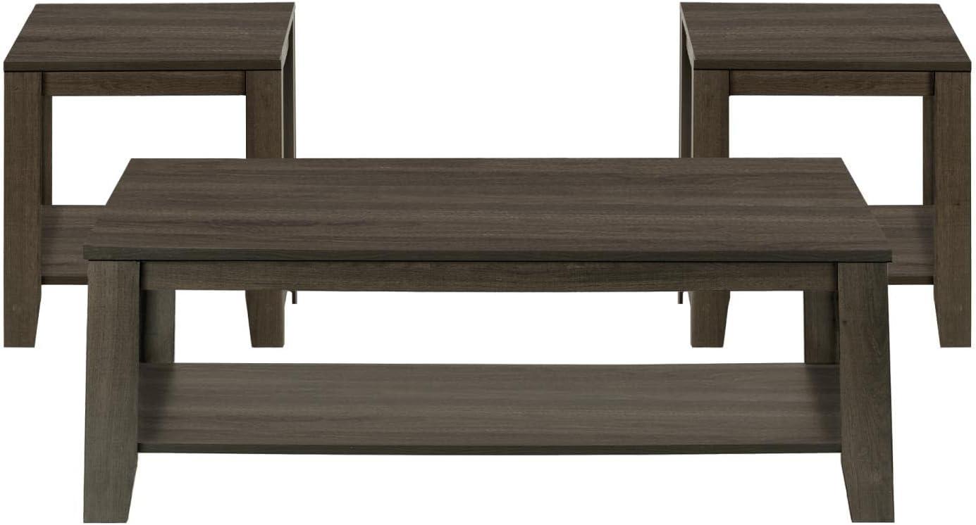 Monarch Specialties Table Set 3Pcs Set Coffee End Side Accent Living Room Laminate Brown Transitional