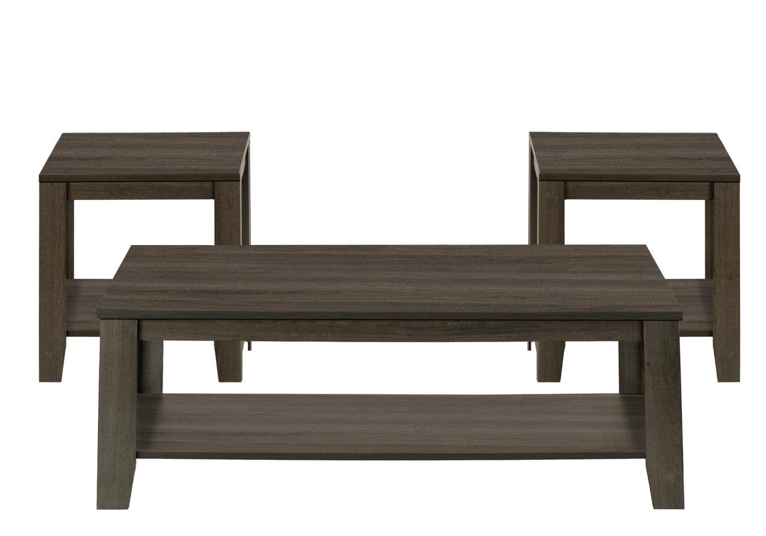 Monarch Specialties Table Set 3Pcs Set Coffee End Side Accent Living Room Laminate Brown Transitional