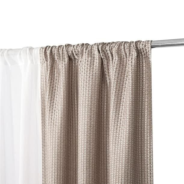 Taupe and White Polyester Sheer and Solid Curtain Set