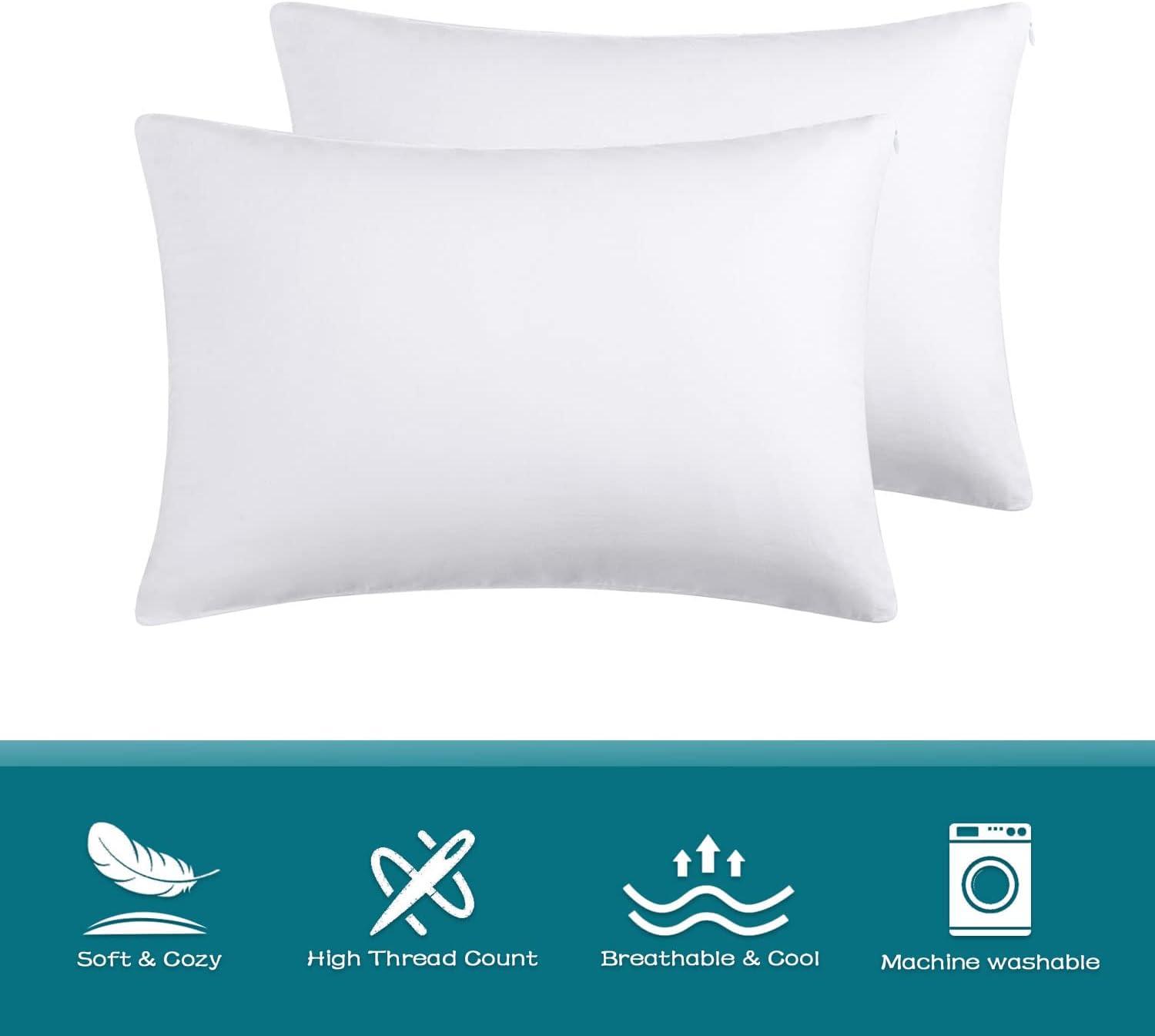 100% Cotton Zippered Pillow Cases Standard Size Set of 4, Super Soft & Breathable Pillow Protectors with Zipper, White Pillow Case Covers 20x26 Inches