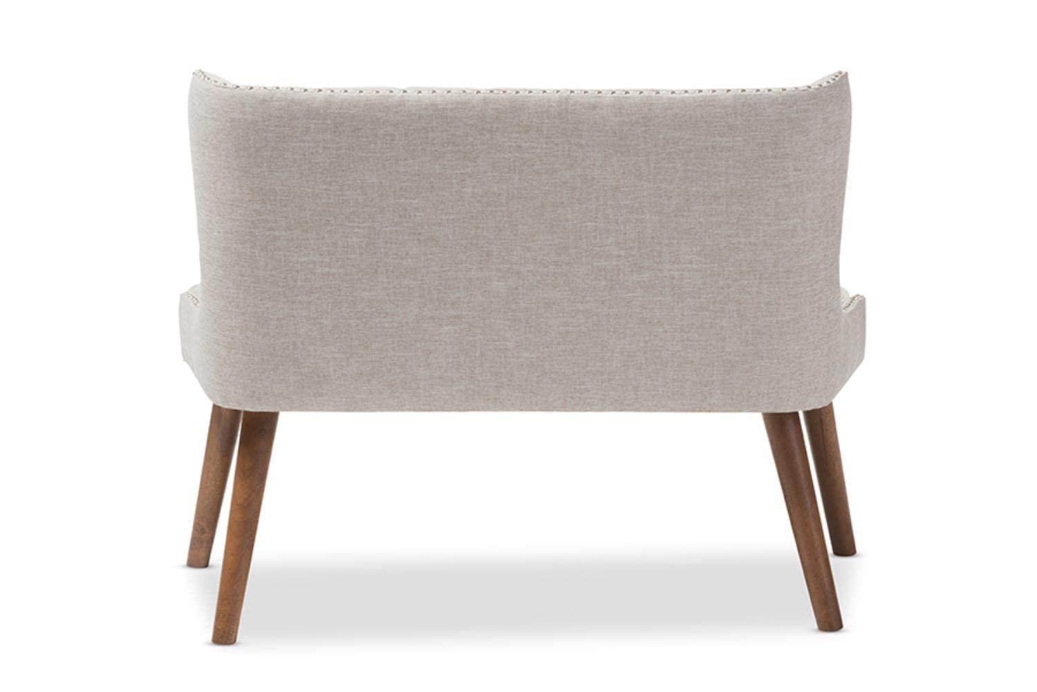 Baxton Studio Scarlett Mid-Century Modern Brown Wood and Light Beige Fabric Upholstered Button-Tufting with Nail Heads Trim 2-Seater Loveseat Settee