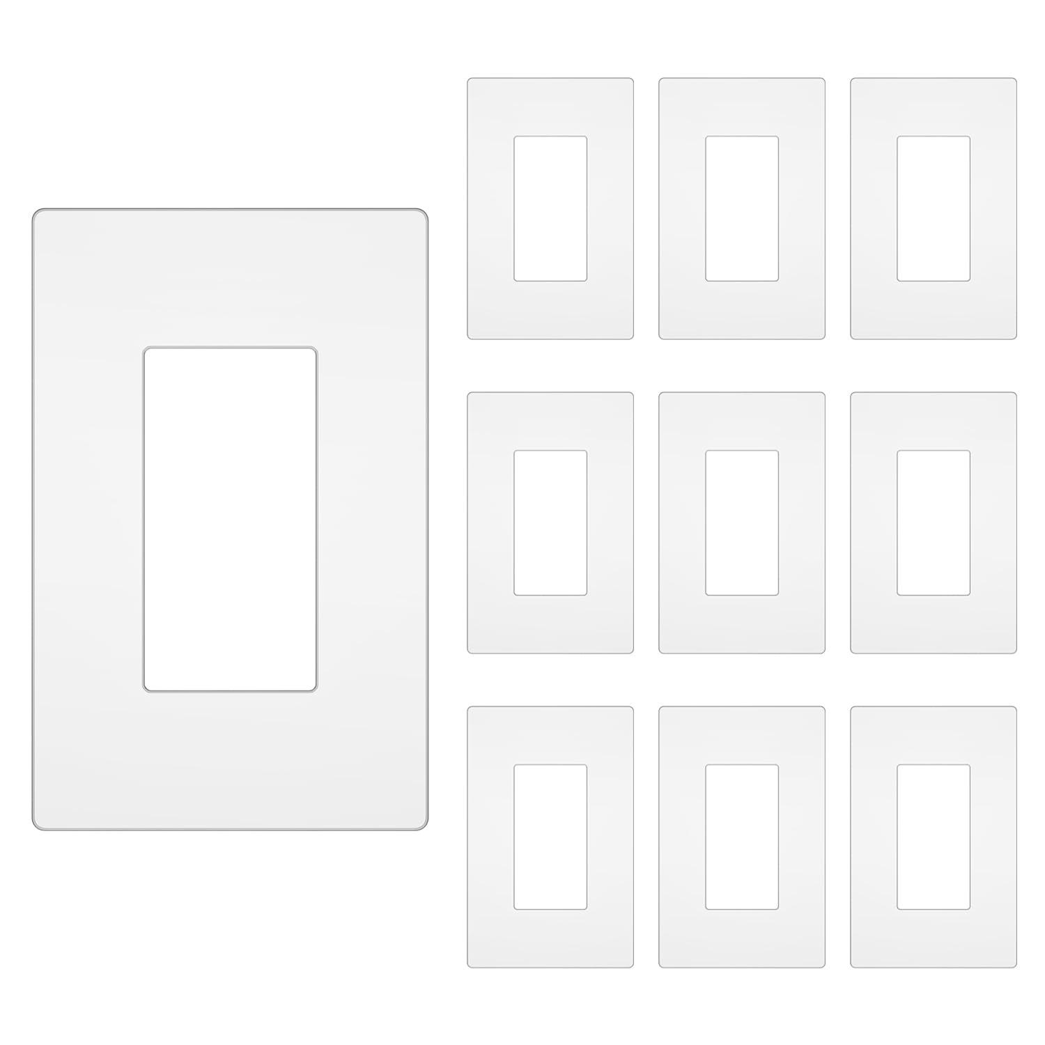 Screwless Decorator Wall Plate, Child Safe Outlet Cover, 1-Gang White Switch Plate Covers, Unbreakable Polycarbonate Thermoplastic, Standard Size, Glossy, 10 Pack