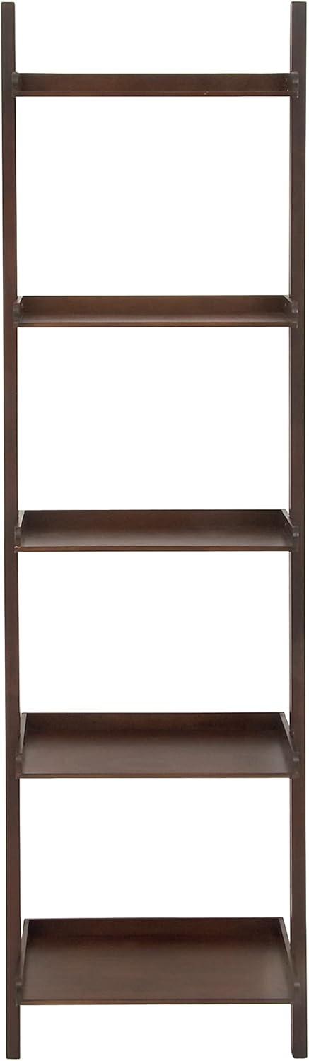 69" Farmhouse Wooden Ladder Shelf Brown - Olivia & May: Traditional Style, 5-Tier Leaning Bookcase, Wood Frame