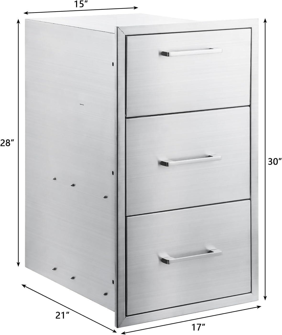 17W30H21D Inch Outdoor Kitchen Drawers Stainless Steel Double Drawer w/Paper Towel Holder Combo Works with Your Grilling or Prep Zones for Outdoor BBQ Island