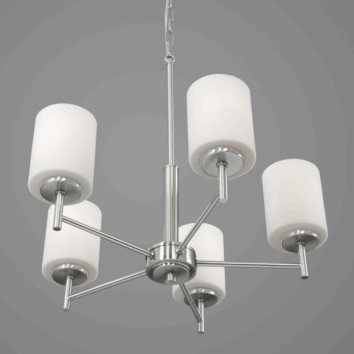 Progress Lighting Replay 5-Light Chandelier, Brushed Nickel, White Glass Shades