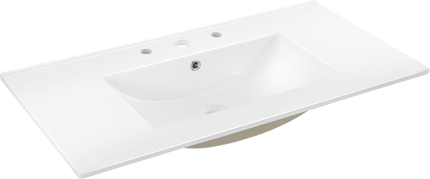 White Rectangular Ceramic Vanity Sink Top with 3 Holes