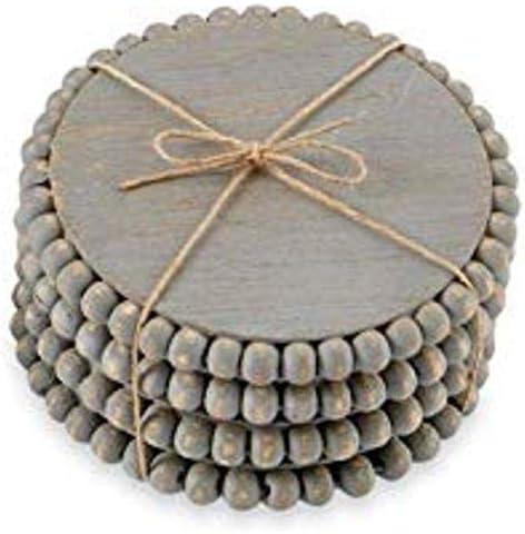 Gray Beaded Mango Wood Coaster Set