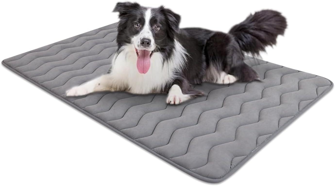 Paw Inspired Washable Padded 42" Crate Mats for Dogs | 41" x 28" Size, Fits 42-inch Kennels | Anti-Slip, Leakproof, Waterproof, Reusable Plush Pet Pads (Gray)