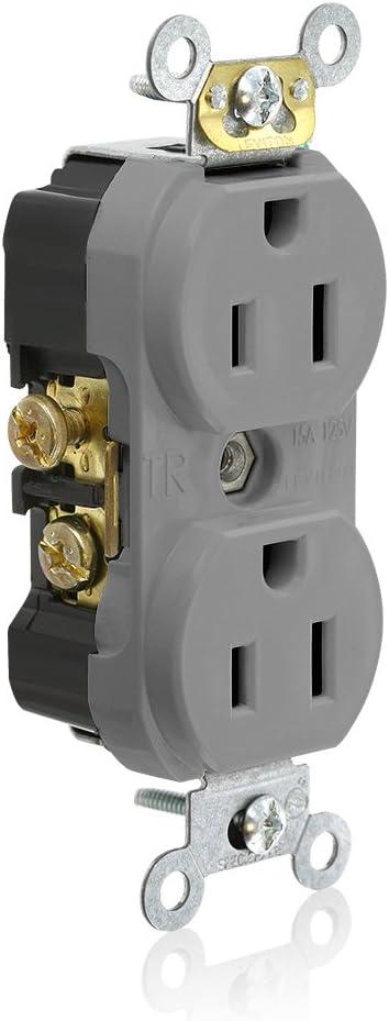 Gray Tamper Resistant Duplex Outlet with Wall Plate