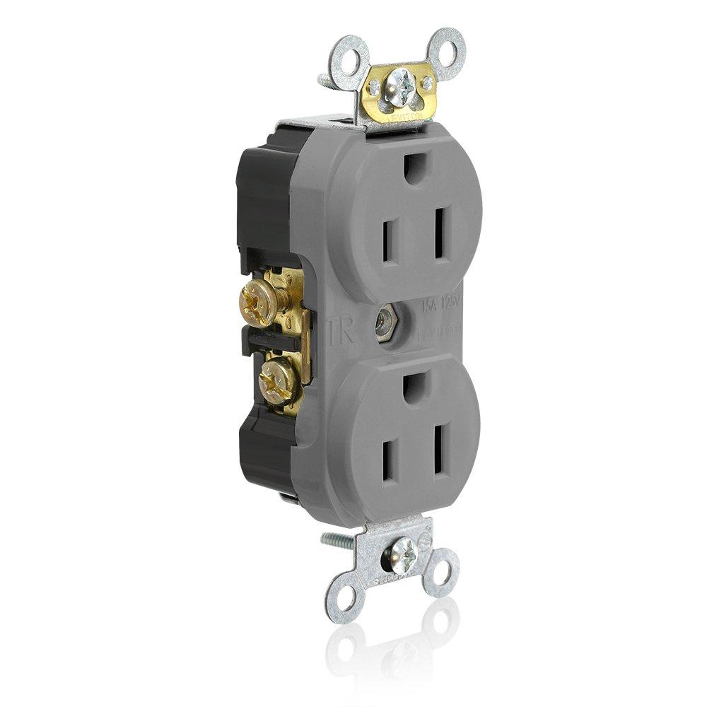 Gray Tamper Resistant Duplex Outlet with Wall Plate