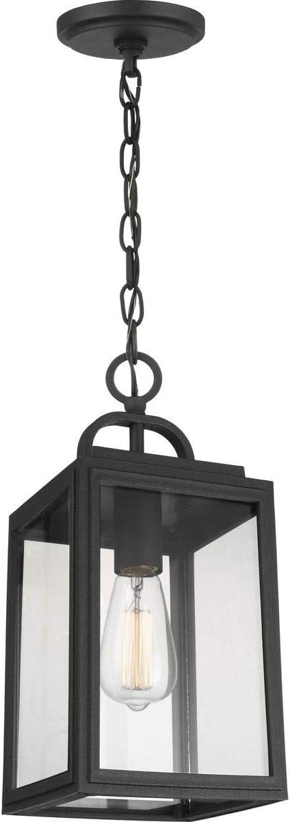 Progress Lighting Grandbury 1-Light Outdoor Hanging Lantern, Black, Clear Glass, DURASHIELD