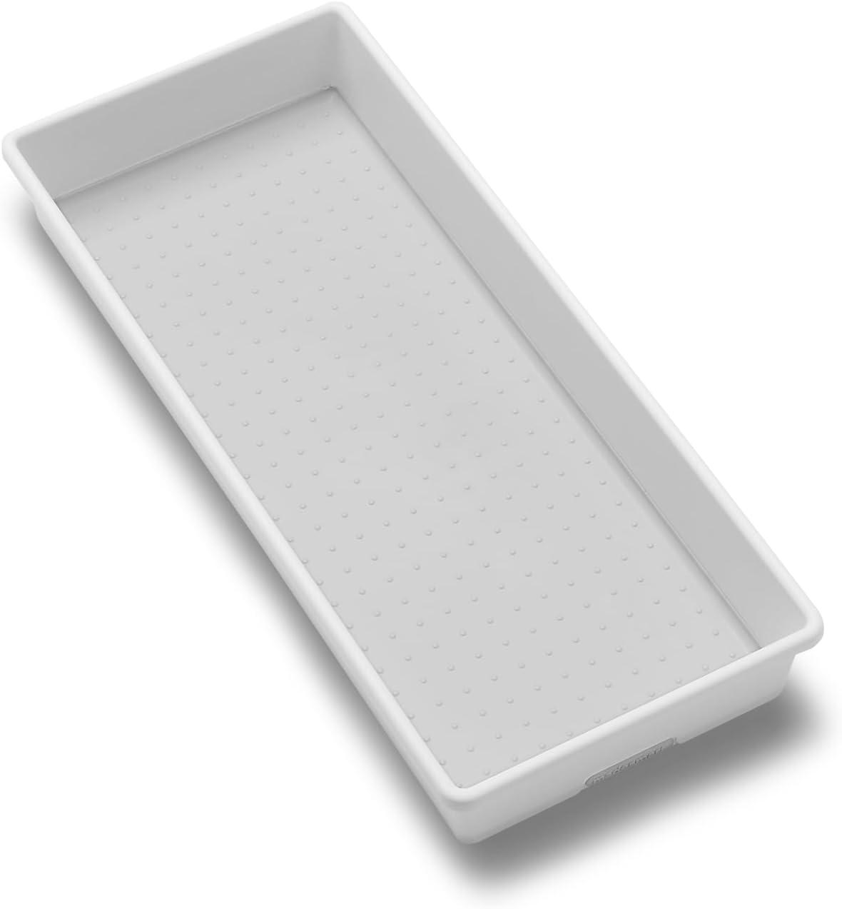 Large White and Gray Plastic Organizer Bin with Non-Skid Feet