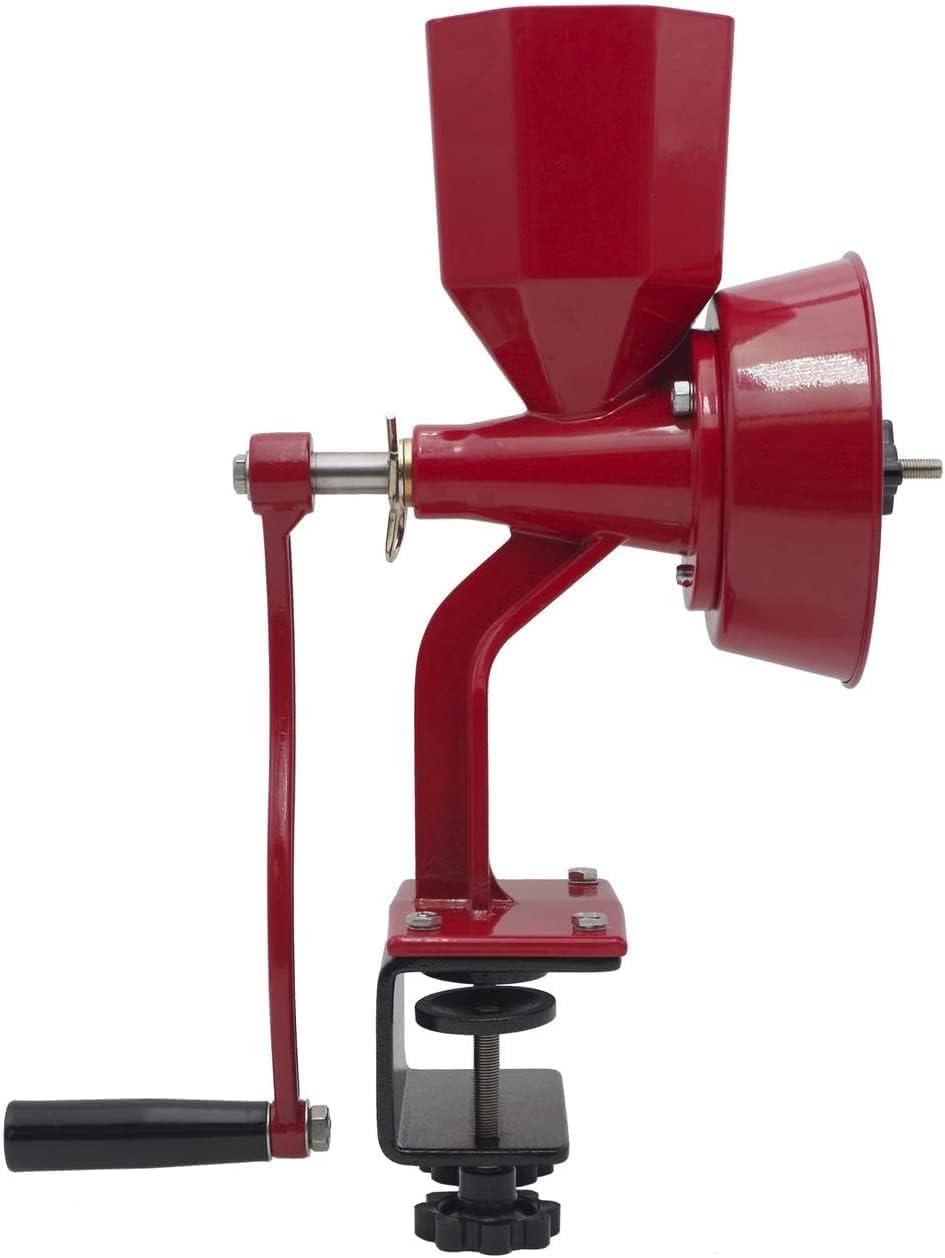 WONDERMILL Manual Hand Crank Grain Mill-Corn, flour mill grinder for home kitchen-Aircraft Aluminum. For Dry and Oily Grains - High Hopper, Spice, Wheat Stone Mill (Red).
