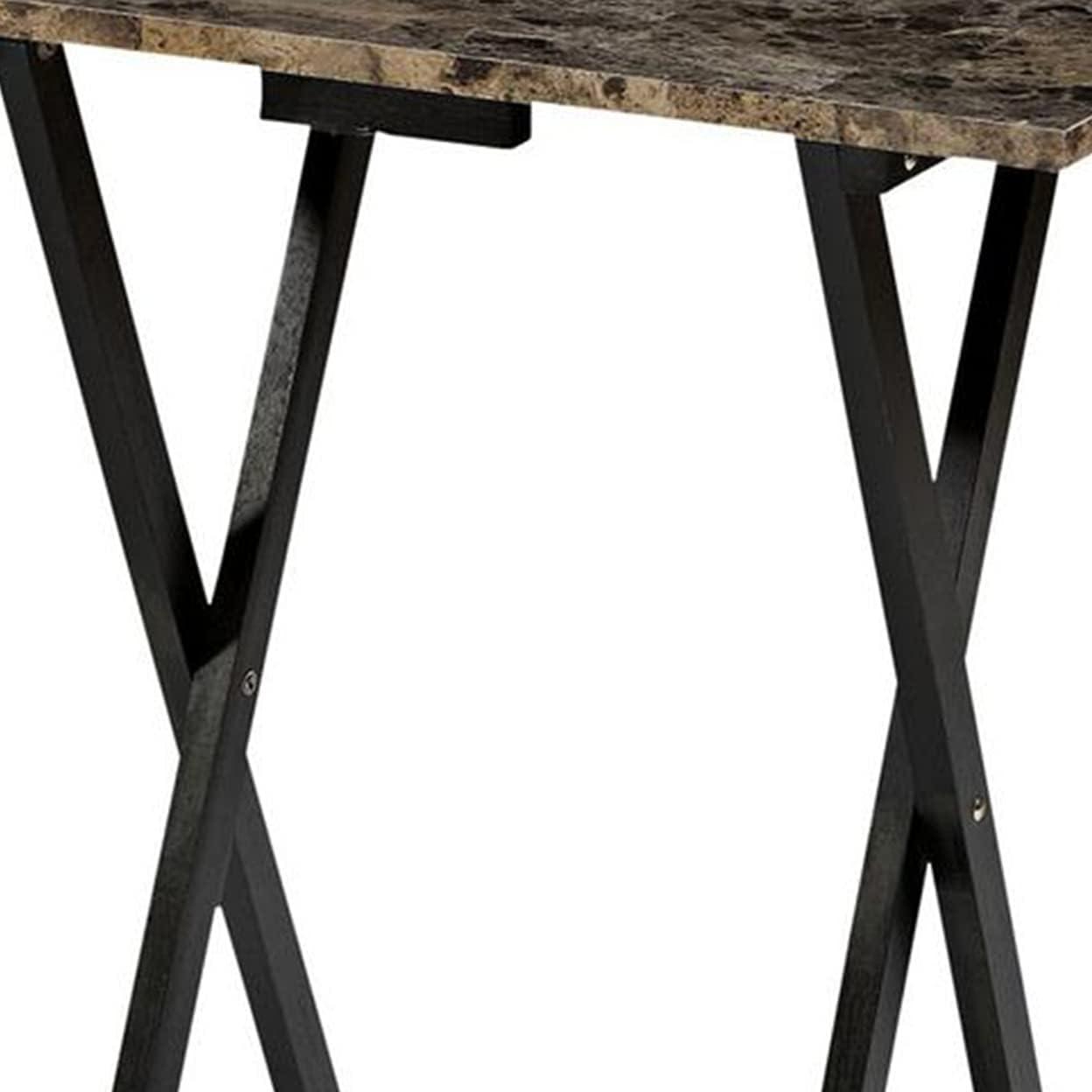 LeCeleBee Home Decor Tray Table Set, Faux Marble, Brown