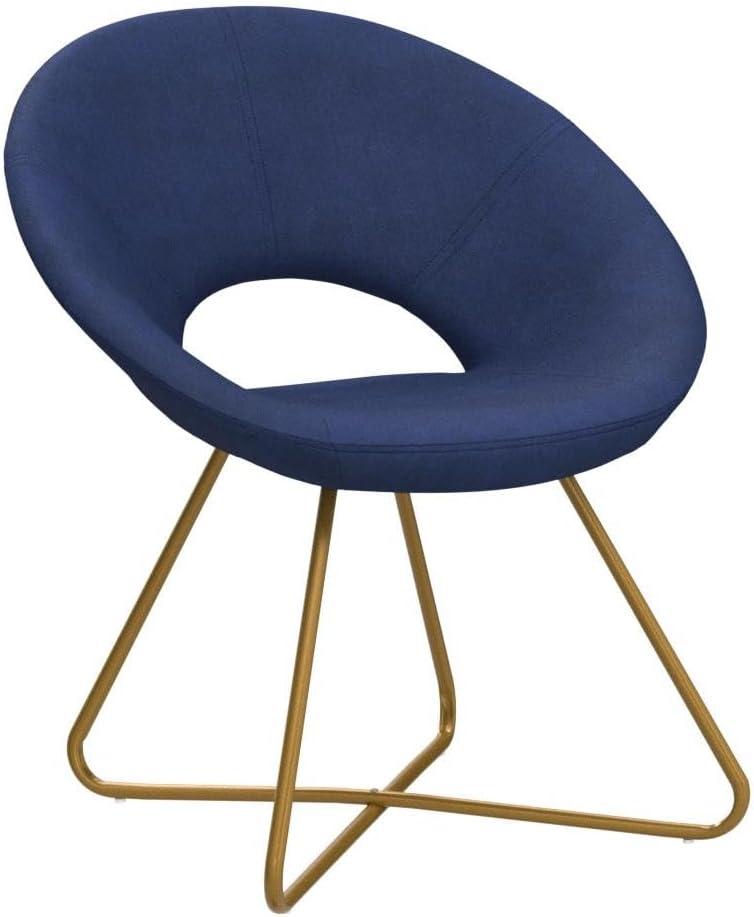 Blue Velvet Upholstered Accent Chair with Gold Base