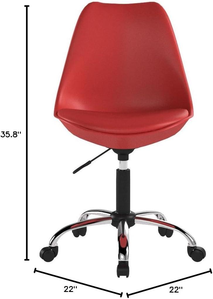 Hodedah Armless Faux Leather Office Chair with Seat Cushion in Red