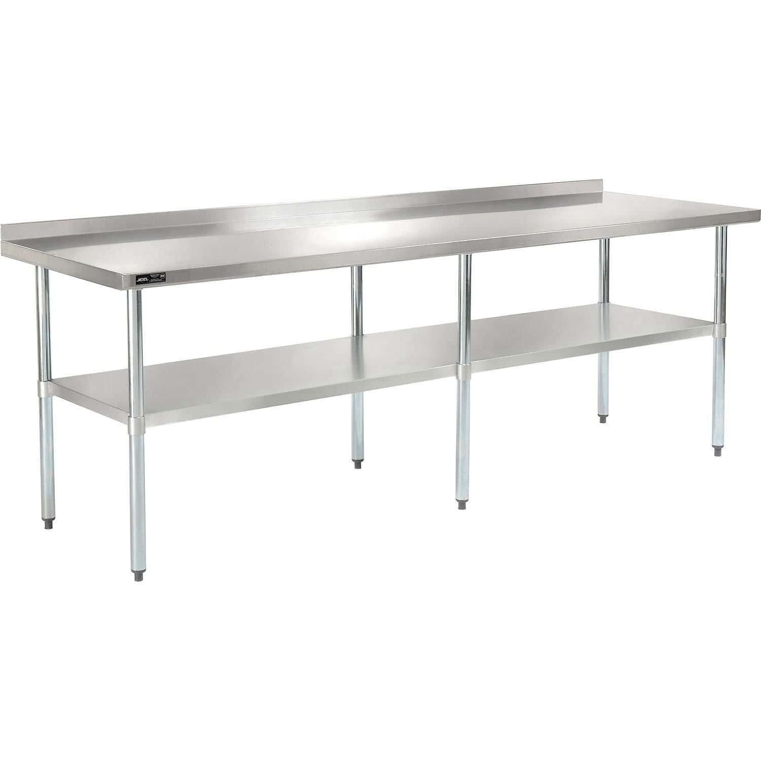 Nexel 96"W x 30"D 18 Gauge 430 Stainless Steel Workbench 2" Backsplash, Galvanized Legs & Undershelf