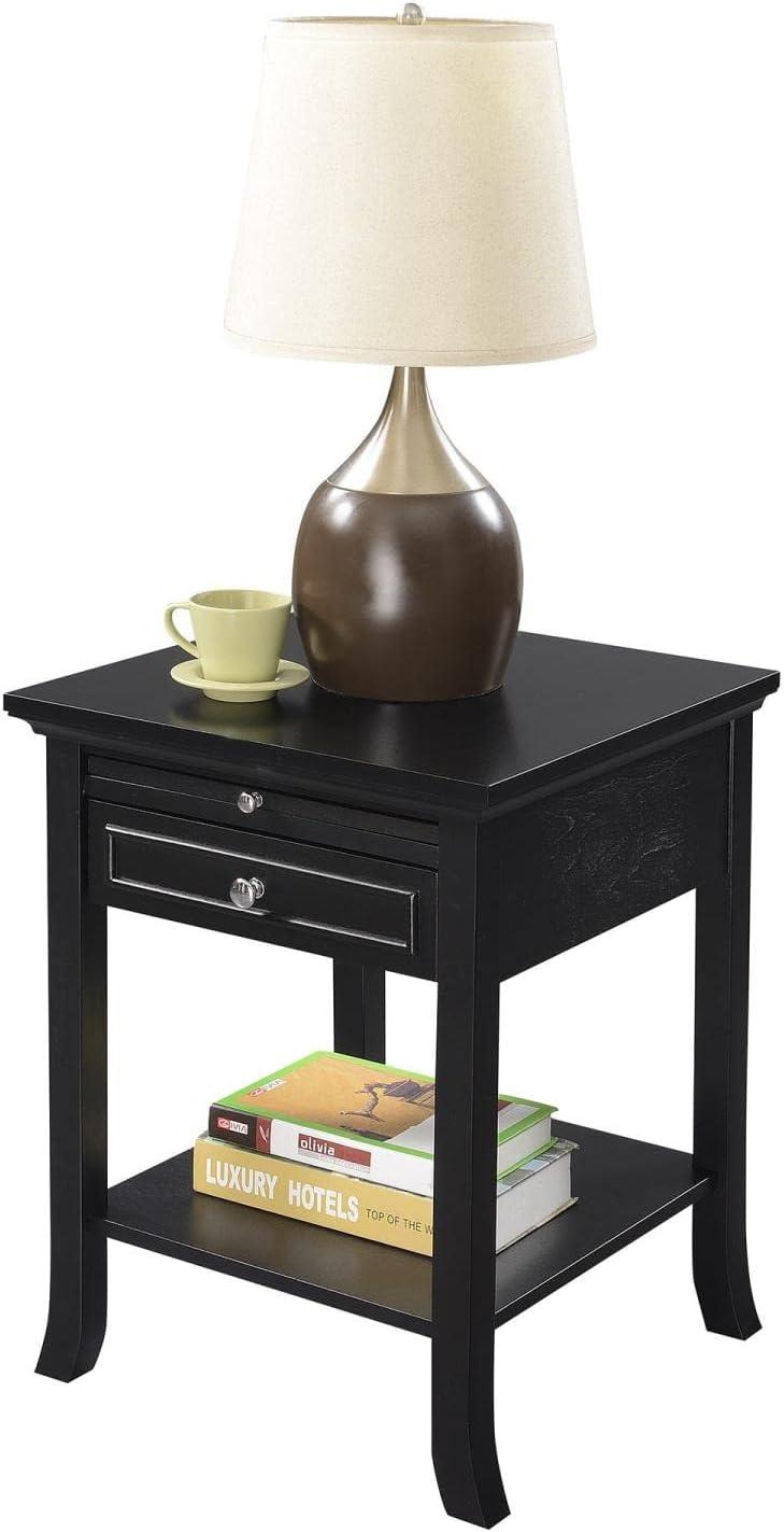 Convenience Concepts American Heritage Logan 1 Drawer End Table with Pull-Out Shelf, Black