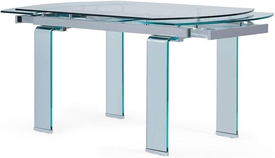 Global Furniture Clear Chrome Extendable Dining Table with Glass Top