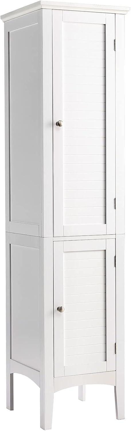 5 Tier Wooden Freestanding Tower Cabinet Tall Bathroom Storage Cabinet White