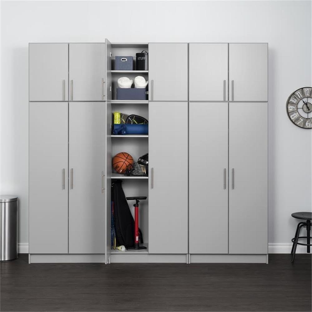 Prepac 96" Elite with 6 Storage Cabinet Set Light Gray: Laminated Wood Composite, 30 Shelves, 10 Doors