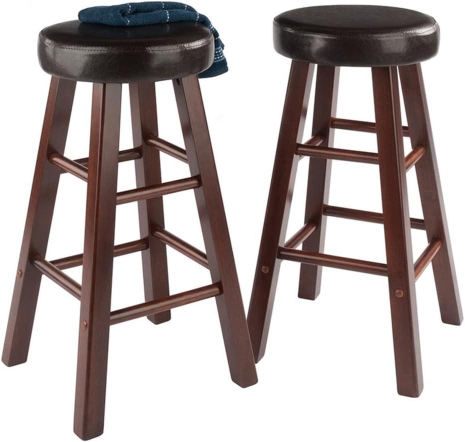 24" 2pc Maria Cushioned Counter Height Barstools Walnut/Espresso - Winsome: Faux Leather, Solid Wood Frame, Footrests