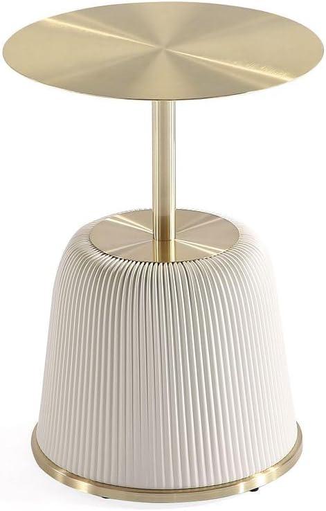 Manhattan Comfort Anderson Modern Leatherette Upholstered End Table with Gold Tabletop Cream: Round, No Assembly, Stainless Steel
