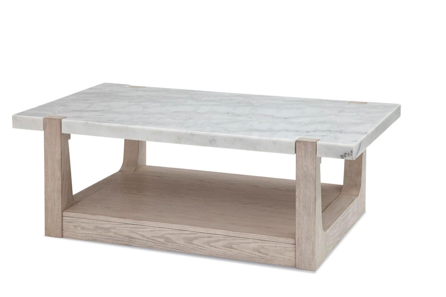 Beige and White Marble Rectangular Cocktail Table