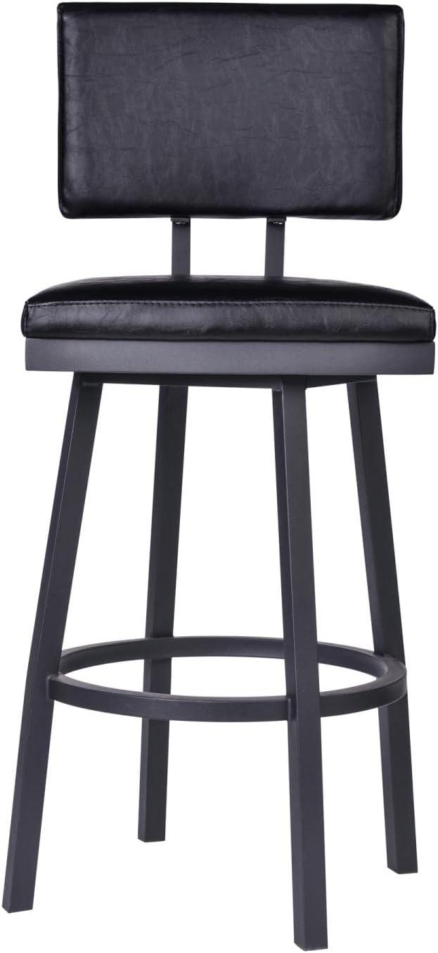 Transitional Black Faux Leather 26" Swivel Barstool with Metal Base