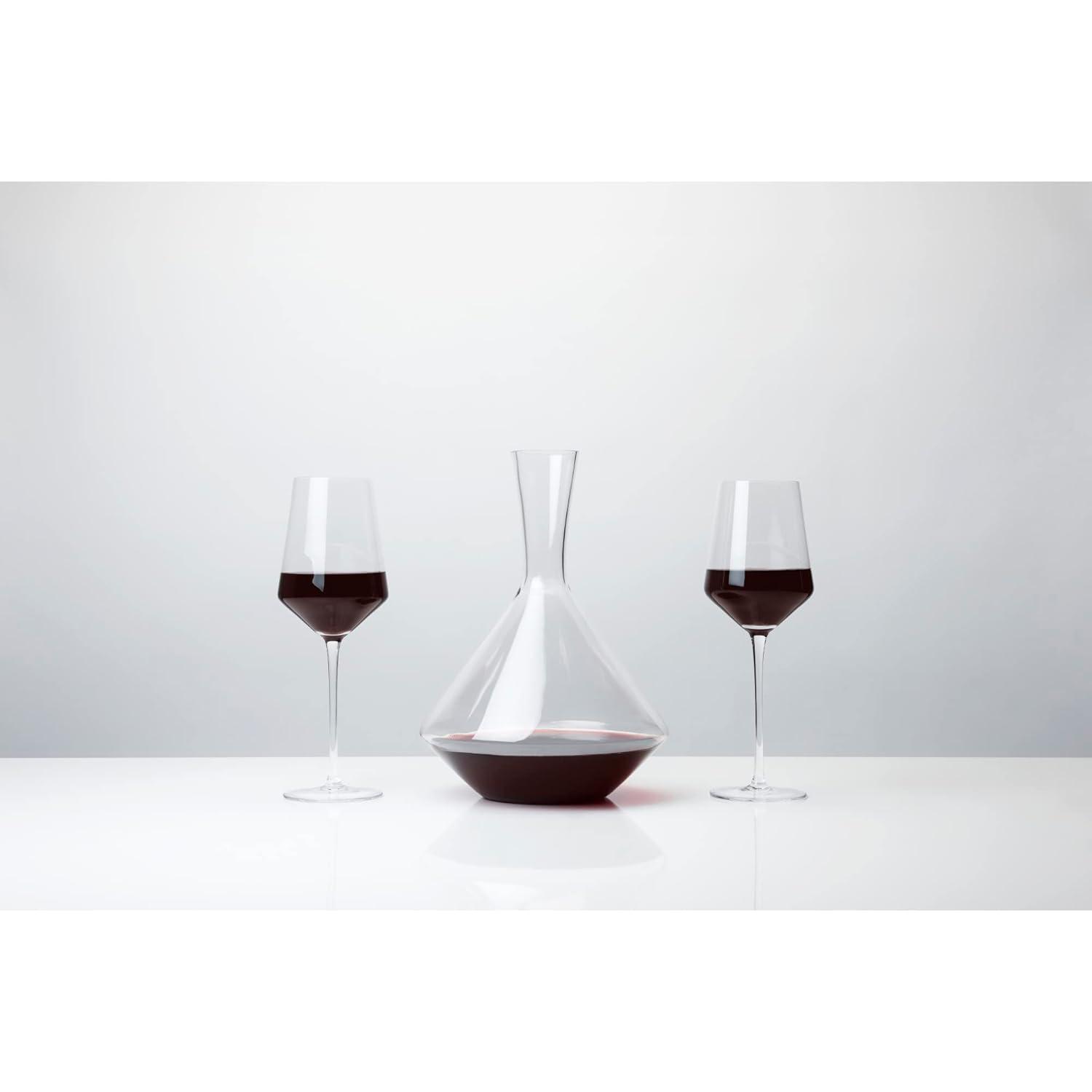 Viski Raye Bordeaux Wine Glasses & Decanter Set - Premium Crystal Clear Glass, Modern, Stemmed, Flat Bottom, Red Wine Gift - Set of 3