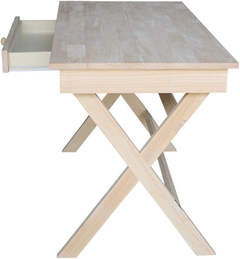 Cross Leg Desk Unfinished - International Concepts: Rubberwood Writing Desk with Drawer, Hardwood Frame