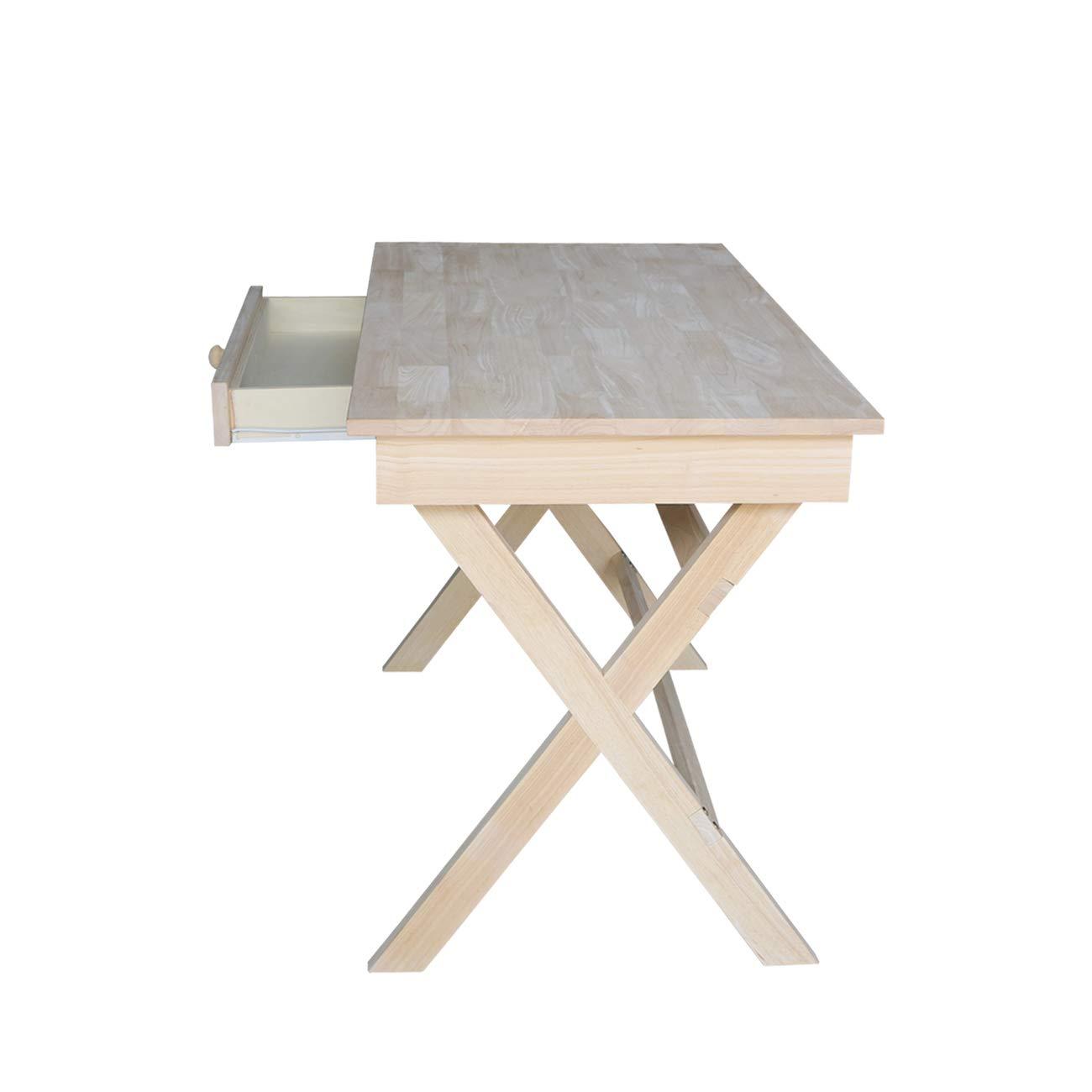 Cross Leg Desk Unfinished - International Concepts: Rubberwood Writing Desk with Drawer, Hardwood Frame