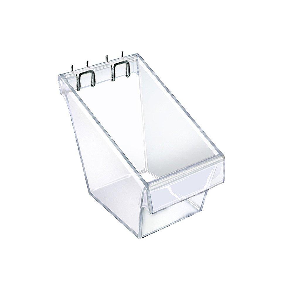 Mini Clear Plastic Molded Bucket, Storage Container Bin for Pegboard, Slatwall, or Counter with 2 Metal U-Hooks, Size: 4" W x 6.875" D x 5.87"H, 4-Pack