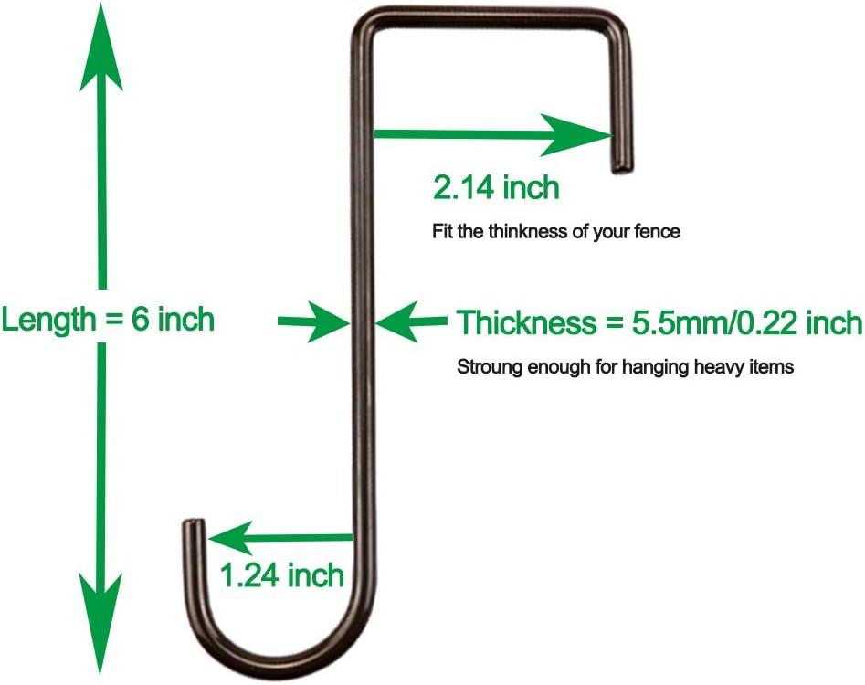 HiGift 12 Pack Vinyl Fence Hooks, 2 x 6 inch Patio Hangers Powder Coated Steel Pergola Hooks for Hanging Plants,Bird Feeders,Bird House,Outdoor String Lights,Pool Towels Equipment Tools - Brown