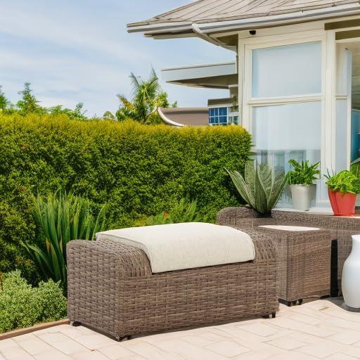 Sandy Bloom Outdoor Ottoman with Cushion