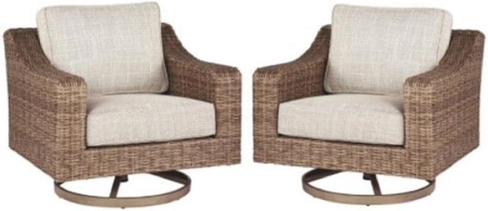 Home Square 2 Piece Beachcroft Swivel Patio Arm Chair Set in Beige