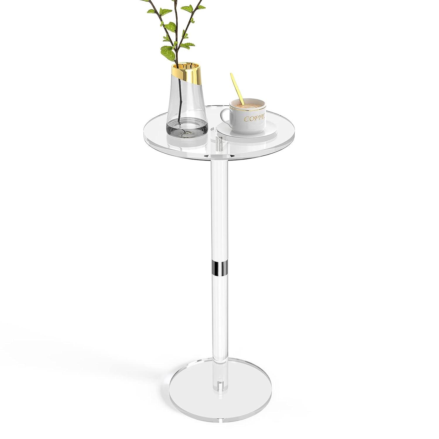 Acrylic End Table, Clear Side Tables for Small Space, 9.8" Round Modern Drink Table for Living Room, Bedroom, Bathroom, Office, Outdoor, Business, Sturdy and Easy to Install