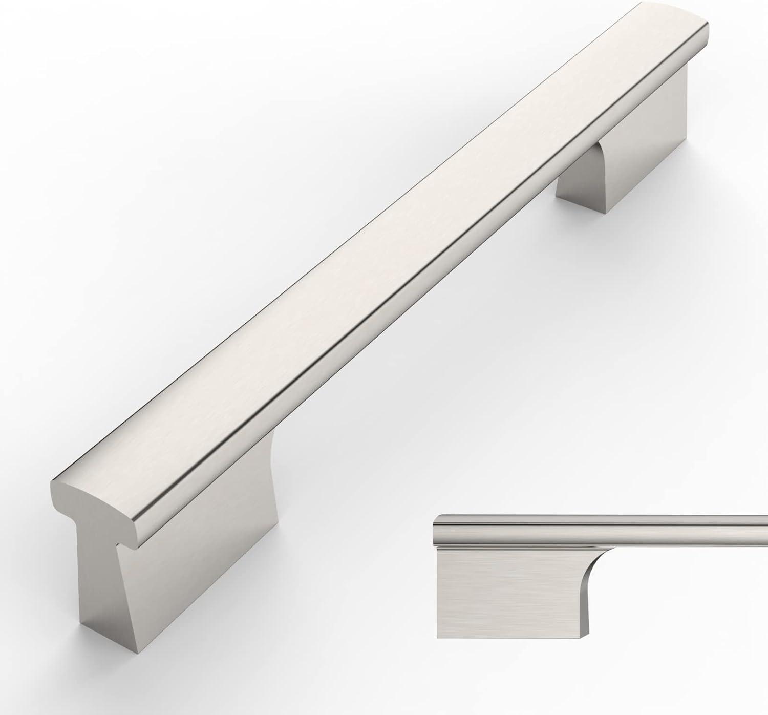 Amerdeco 10 Pack Brushed Satin Nickel Cabinet Pulls - 5 Inch(128MM) Hole Centers Kitchen Handles for Cabinets and Cupboards - ZH0060