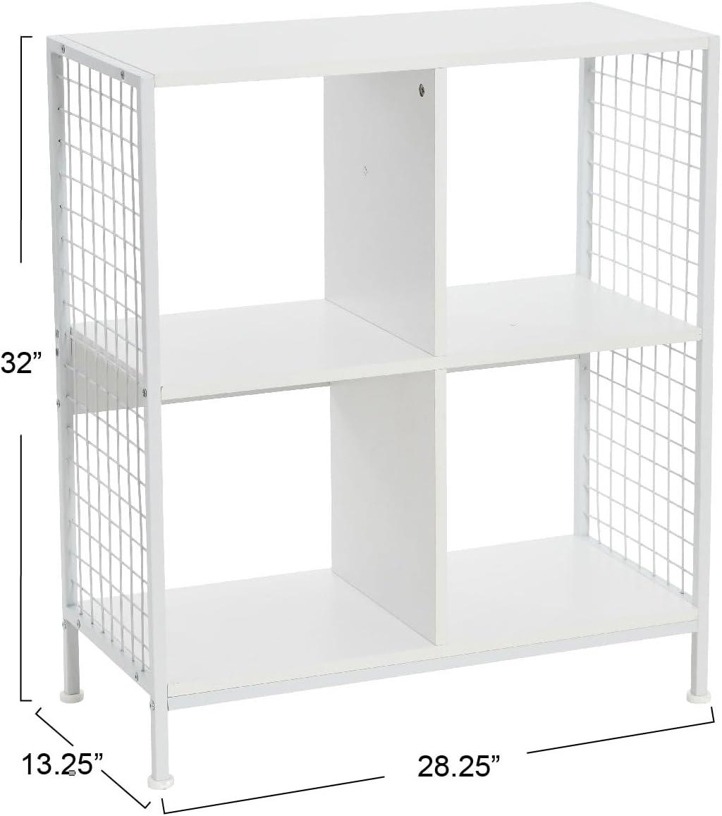 Household Essentials 4 Cube Storage Wall Unit with Metal Base, Scandinavian White